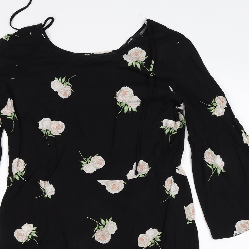 George Womens Black Floral  A-Line  Size 12