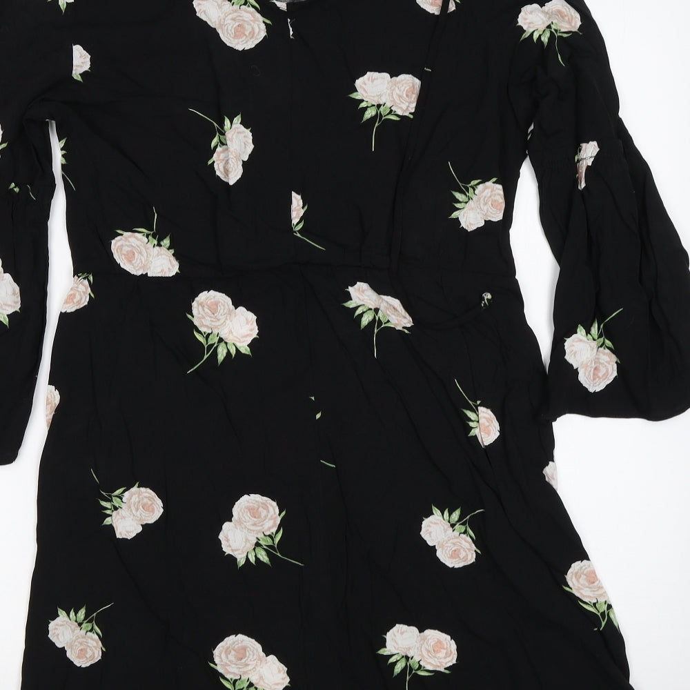 George Womens Black Floral  A-Line  Size 12