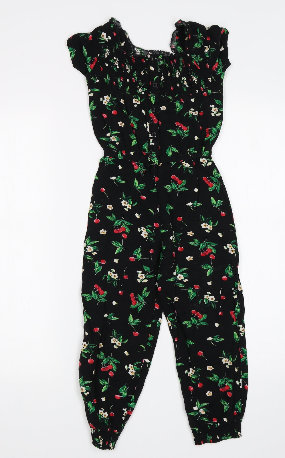 Minnie Minors Girls Black Floral  Jumpsuit One-Piece Size 5-6 Years