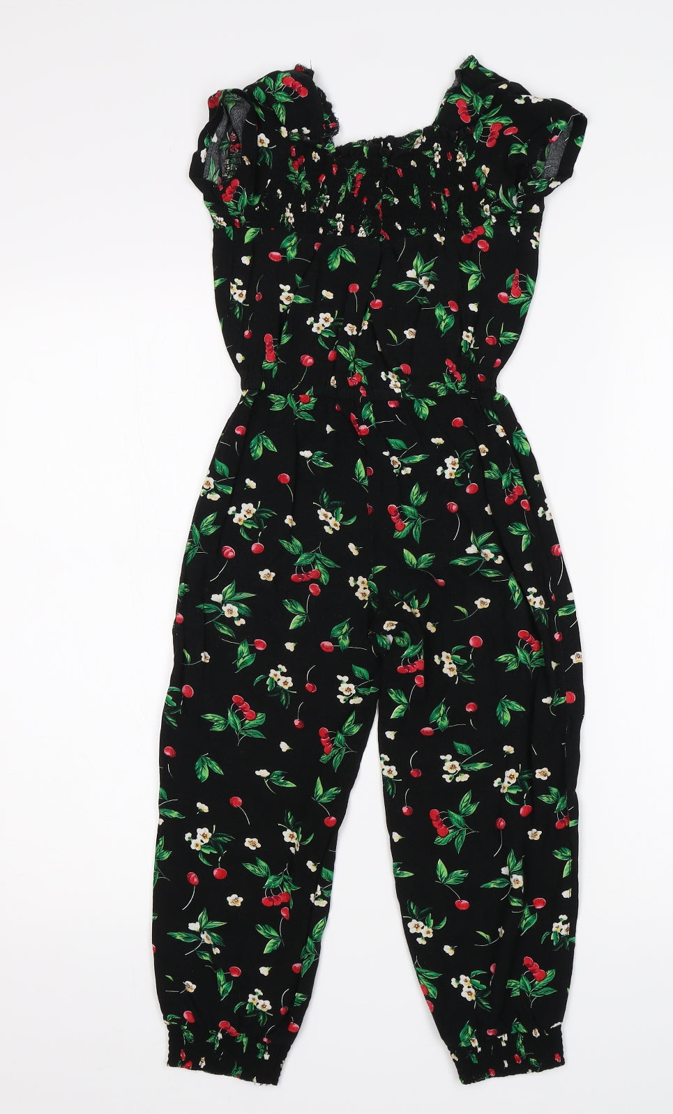 Minnie Minors Girls Black Floral  Jumpsuit One-Piece Size 5-6 Years