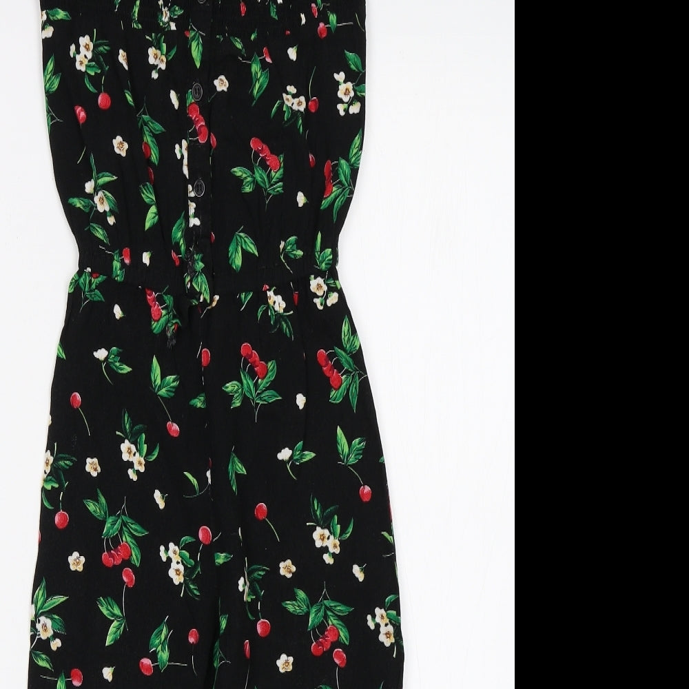 Minnie Minors Girls Black Floral  Jumpsuit One-Piece Size 5-6 Years