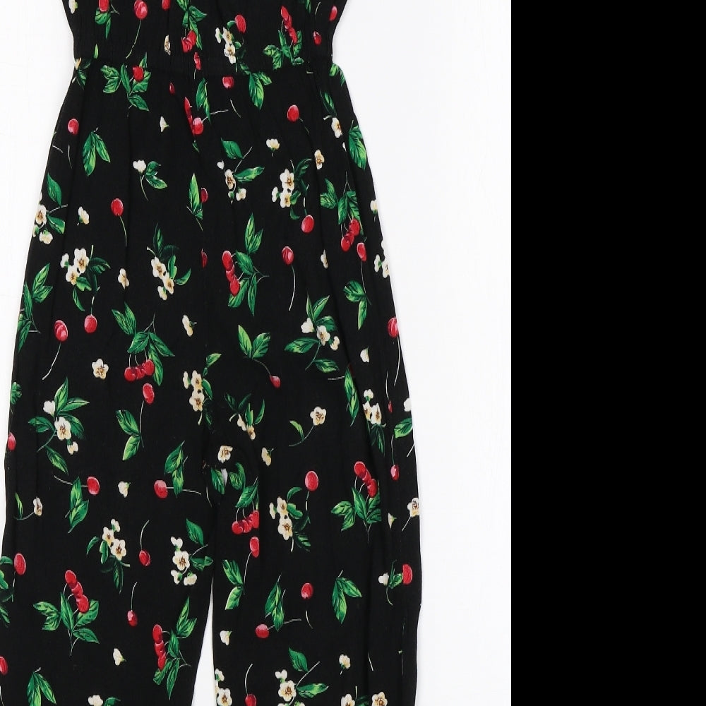 Minnie Minors Girls Black Floral  Jumpsuit One-Piece Size 5-6 Years