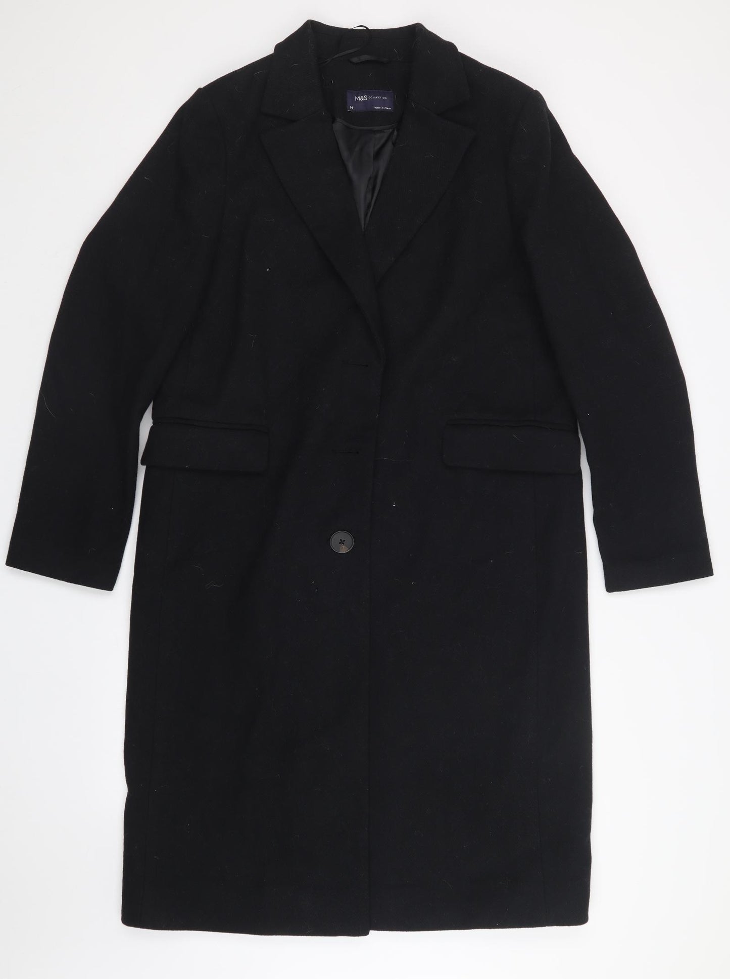M&S Womens Black   Overcoat Coat Size 14