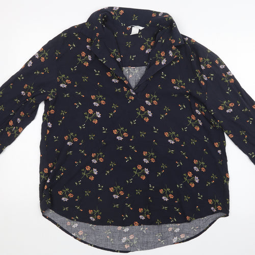 H&M Womens Blue Floral  Basic Blouse Size S