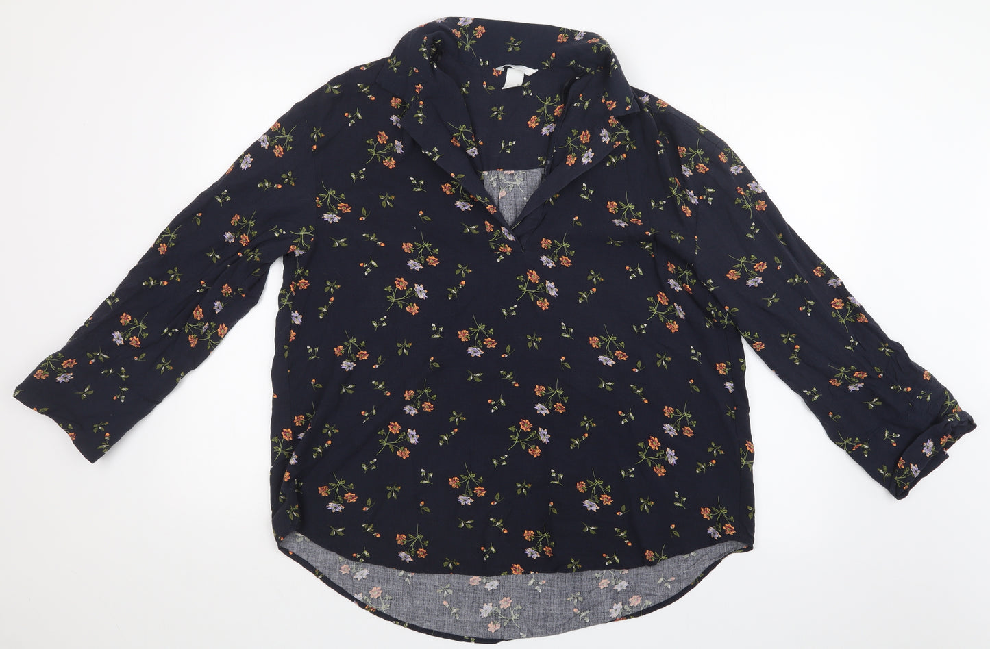 H&M Womens Blue Floral  Basic Blouse Size S