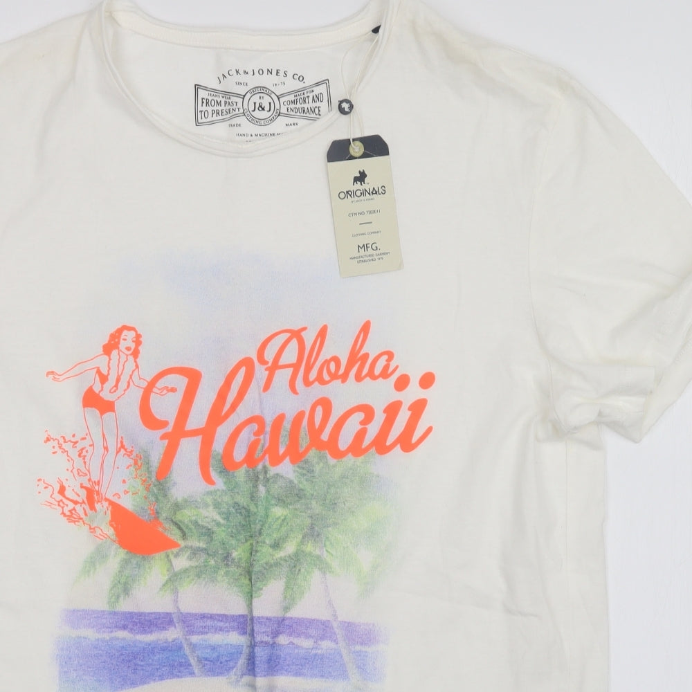 JACK & JONES Mens White    T-Shirt Size L