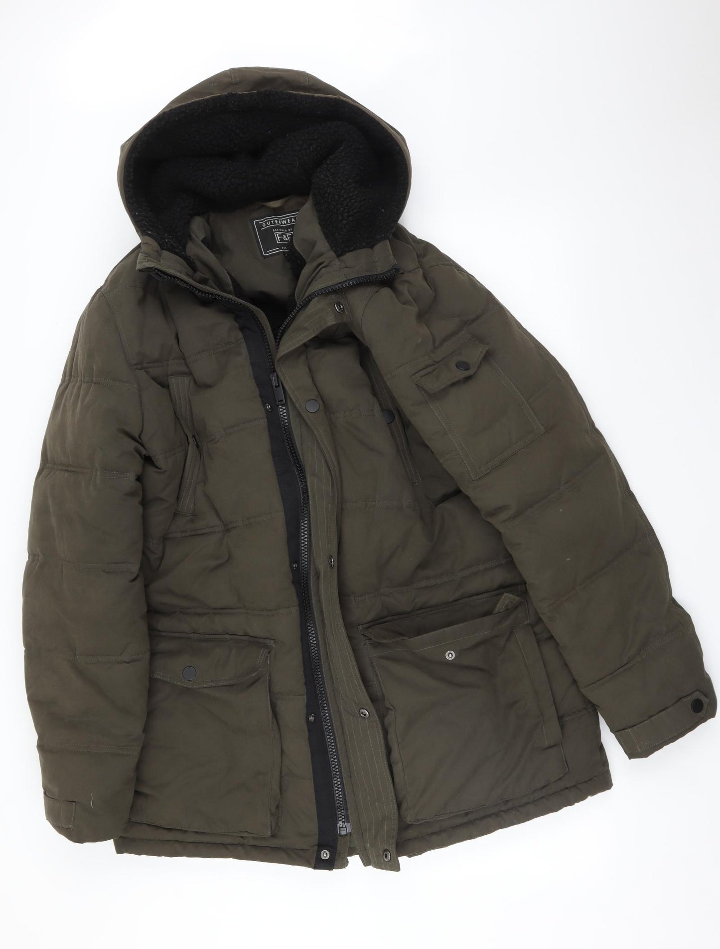 F&F Mens Green   Overcoat Coat Size L