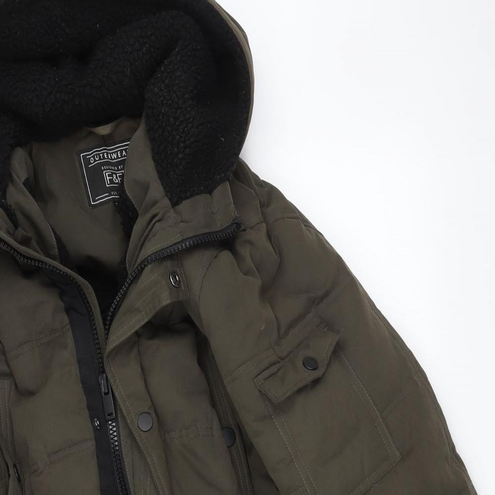 F&F Mens Green   Overcoat Coat Size L