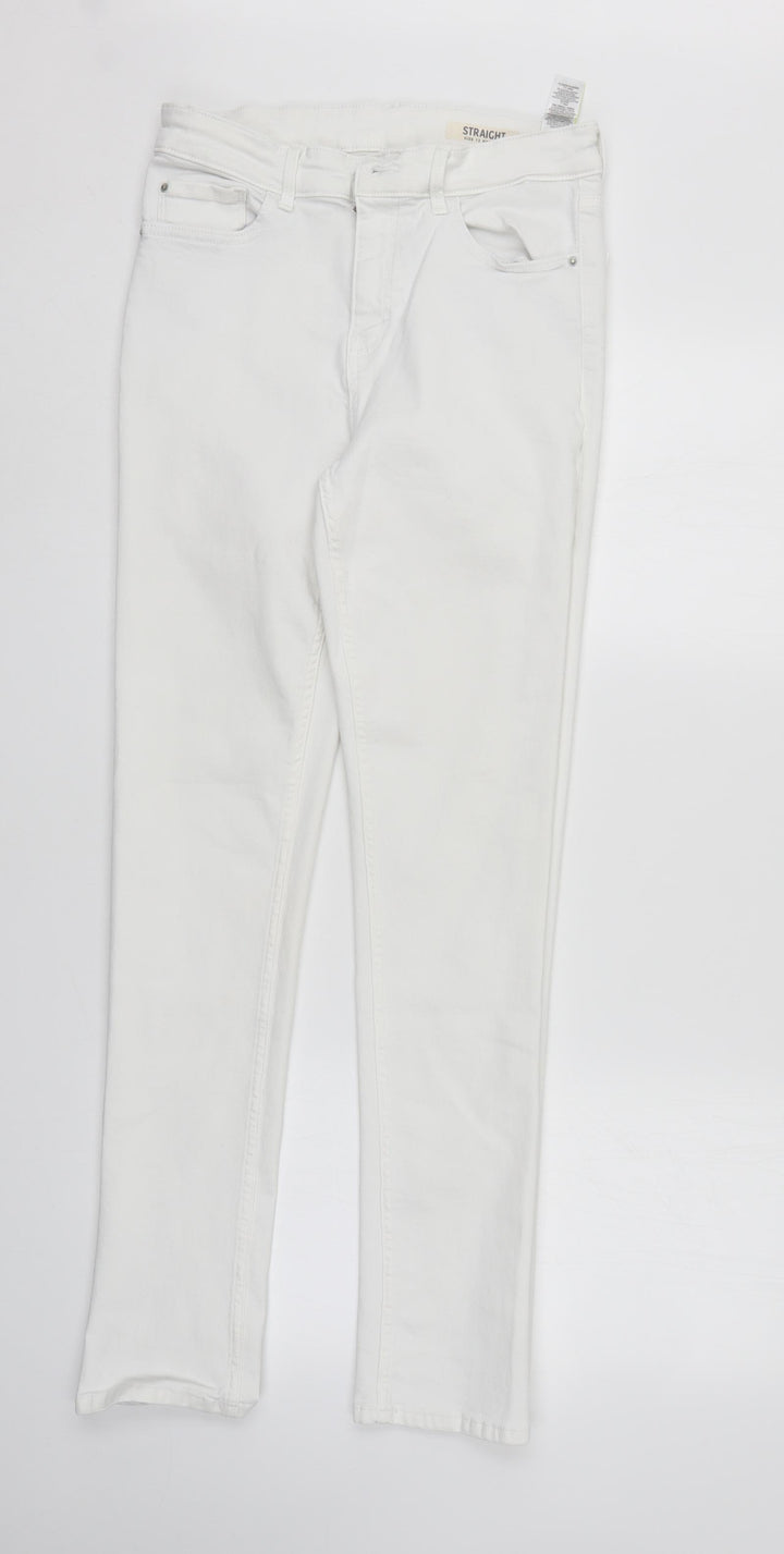 M&S Womens White Denim Straight Jeans Size 12 L30 in - Elastic Waist