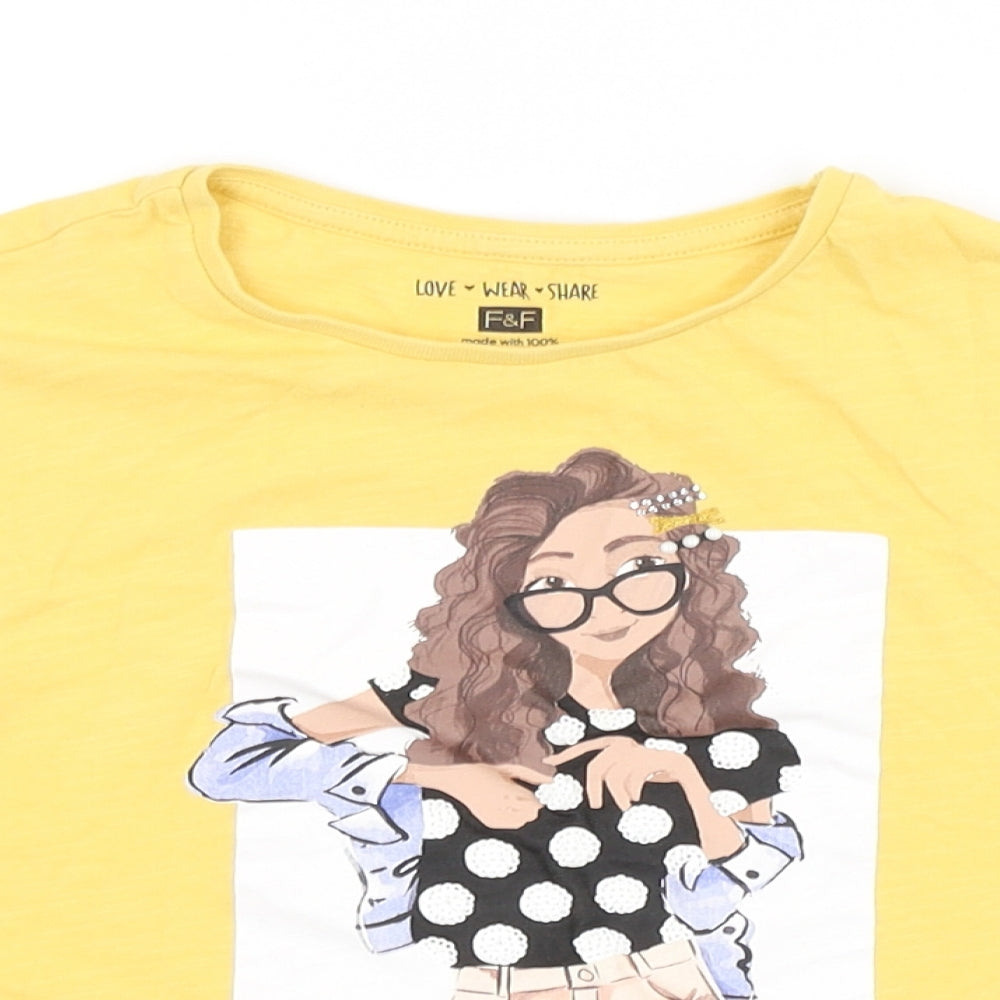 F&F Girls Yellow   Basic T-Shirt Size 9-10 Years