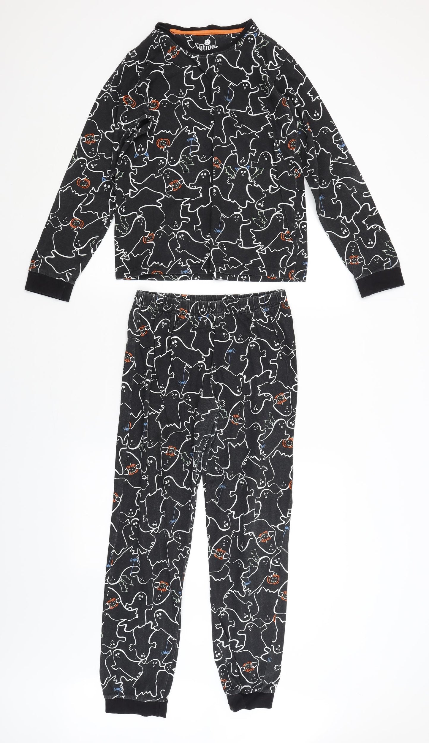 Nutmeg Girls Black Solid   Pyjama Set Size 12-13 Years
