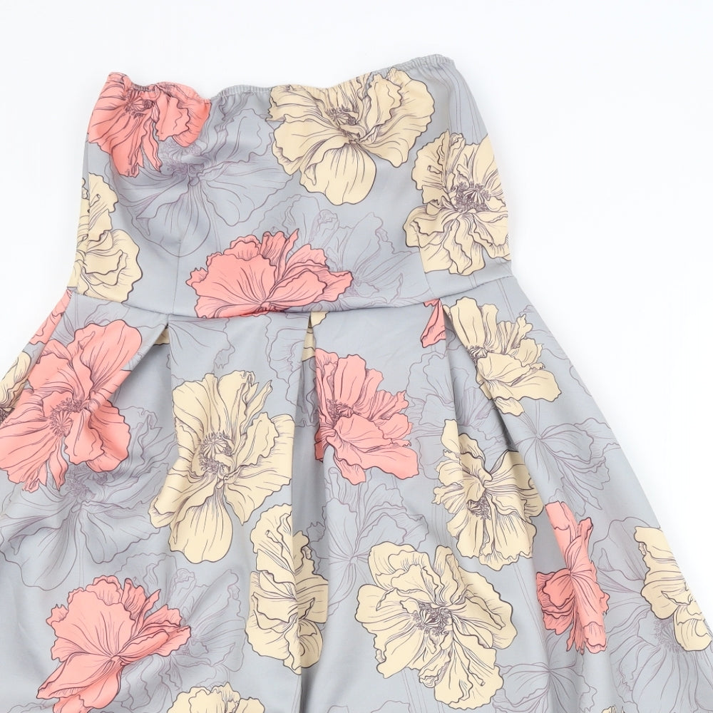 Boohoo Womens Grey Floral  A-Line  Size 16