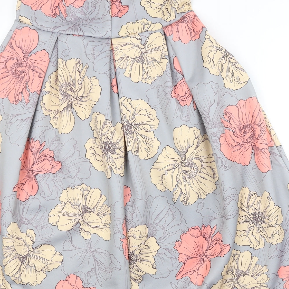 Boohoo Womens Grey Floral  A-Line  Size 16