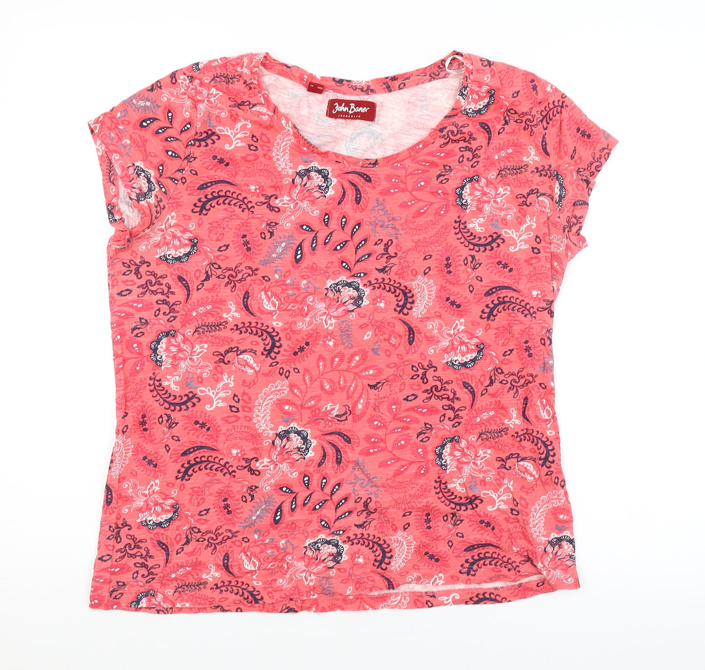 John Baner Womens Red Paisley  Basic T-Shirt Size 12