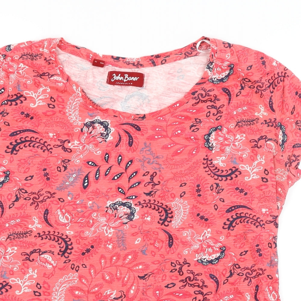 John Baner Womens Red Paisley  Basic T-Shirt Size 12