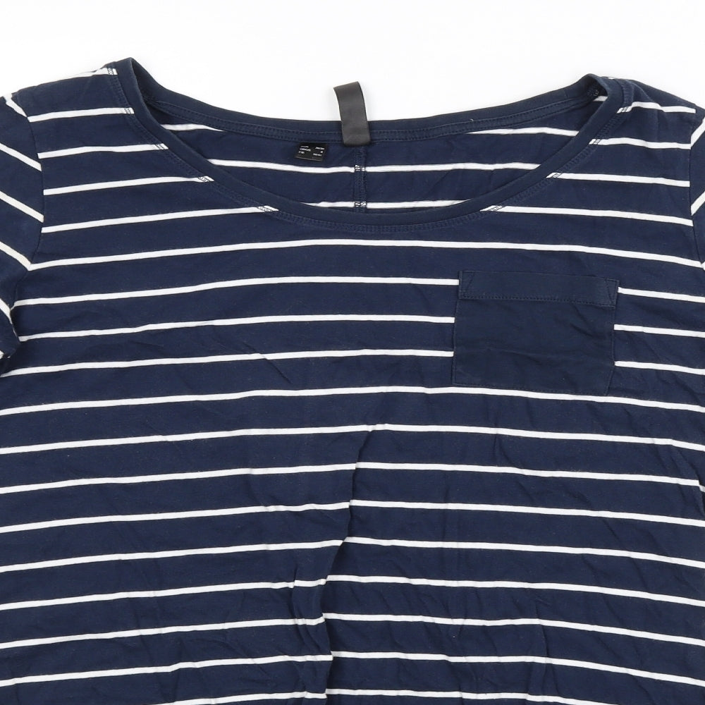 Rainbow Womens Blue Striped  Basic T-Shirt Size 10