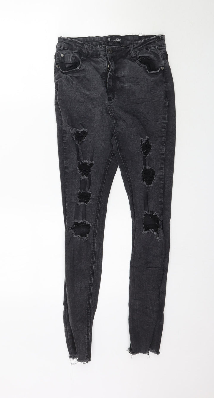 Missguided Womens Grey  Denim Skinny Jeans Size 12 L28 in - Washed black