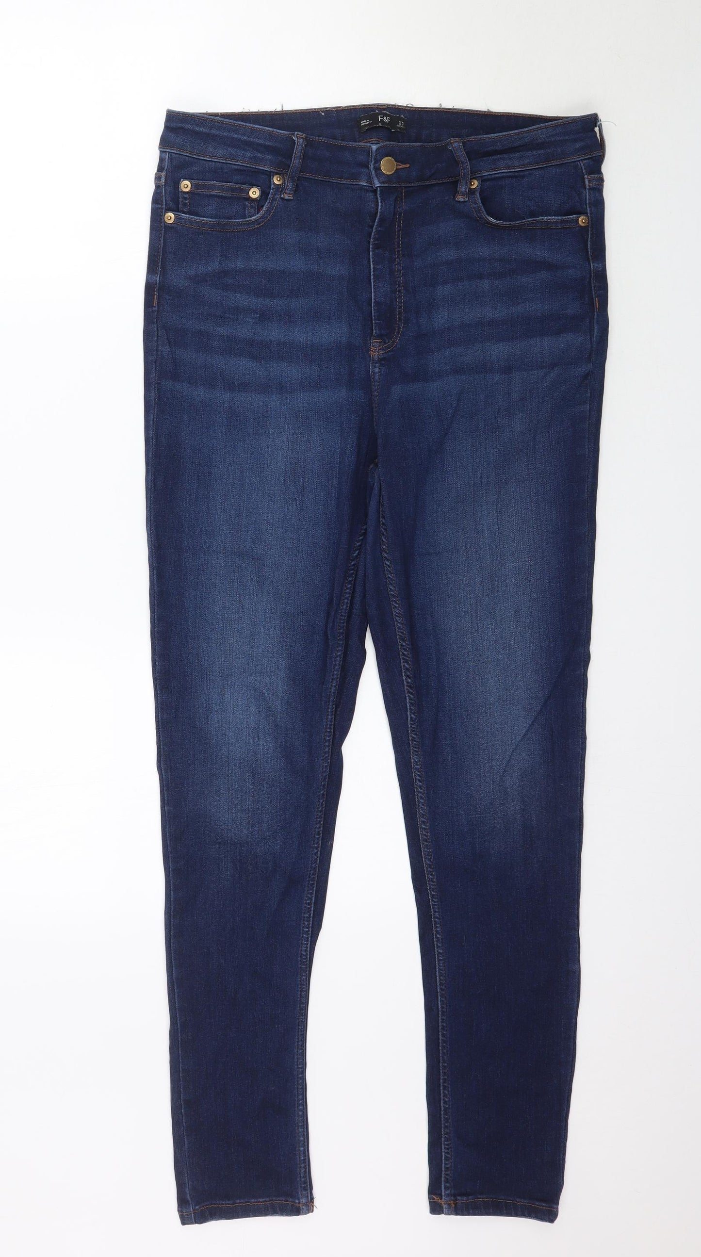 F&F Womens Blue  Denim Skinny Jeans Size 16 L30 in