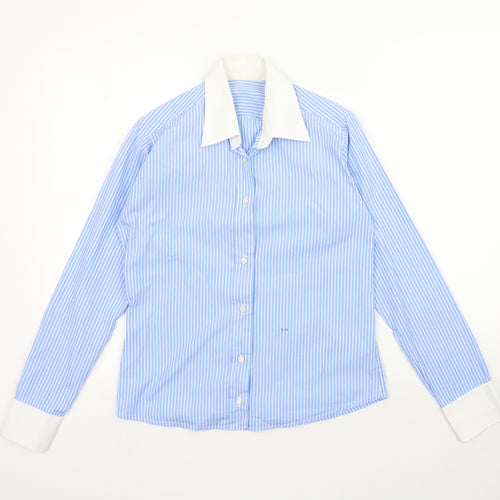 Preworn Womens Blue Striped  Basic Button-Up Size M
