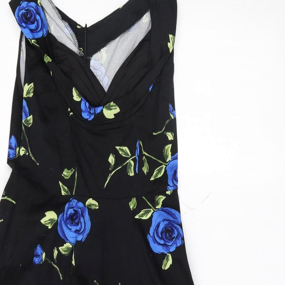 Preworn Womens Black Floral  A-Line  Size XL