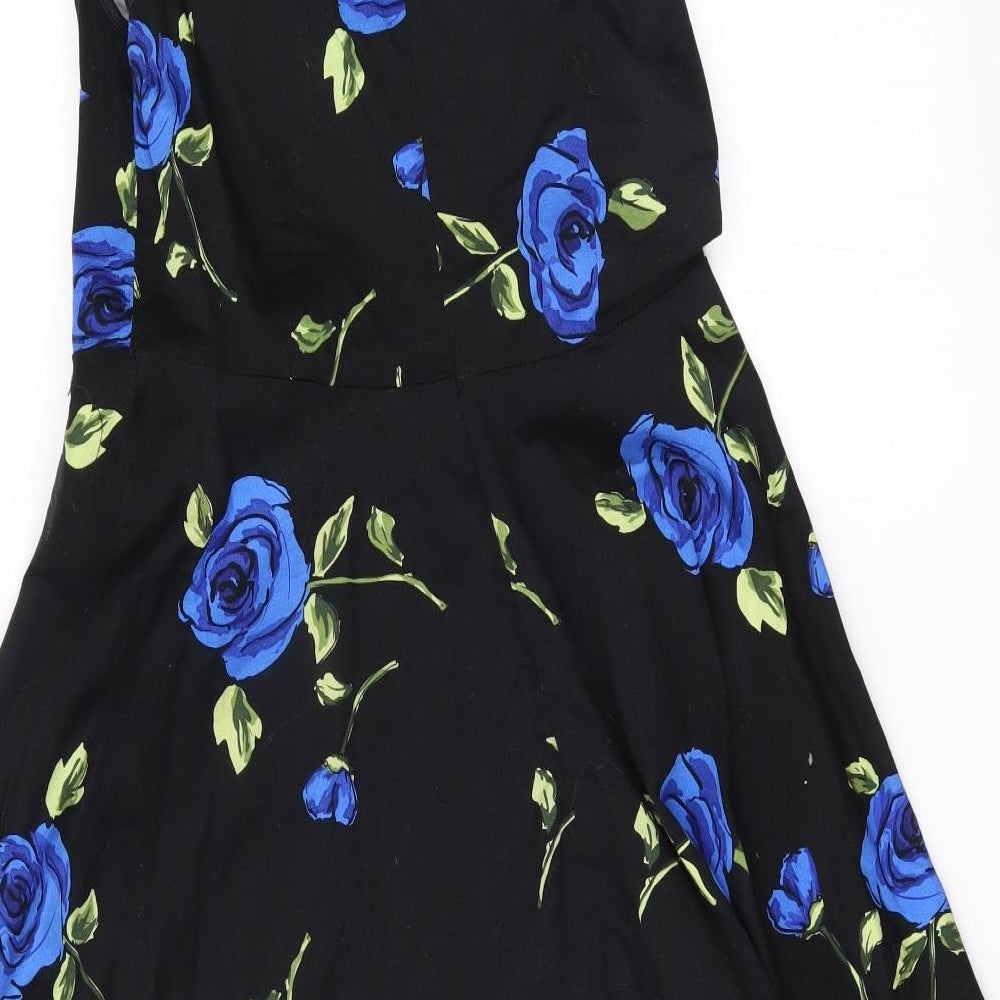 Preworn Womens Black Floral  A-Line  Size XL