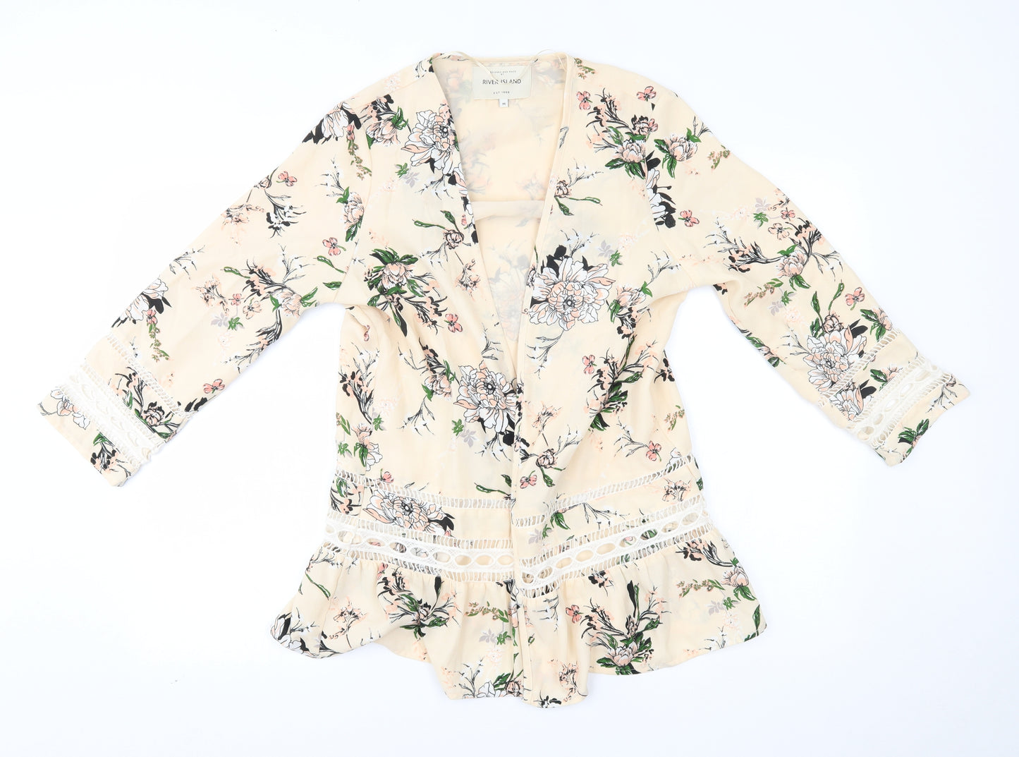 River Island Womens Beige Floral  Cardigan Jumper Size M