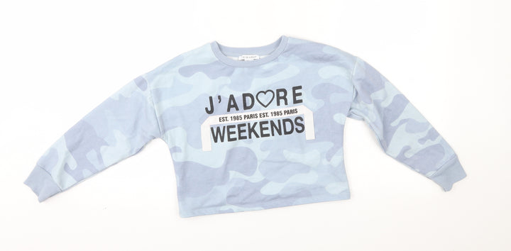 Primark Girls Blue Camouflage  Pullover Sweatshirt Size 9-10 Years  - cropped, j'adore weekends