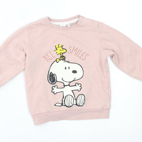 H&M Girls Pink   Pullover Jumper Size 18-24 Months  - Peanuts Snoopy