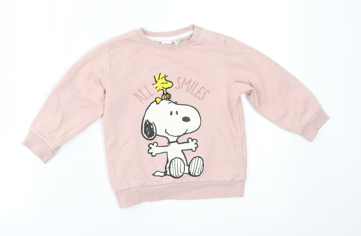 H&M Girls Pink   Pullover Jumper Size 18-24 Months  - Peanuts Snoopy
