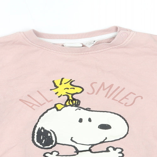 H&M Girls Pink   Pullover Jumper Size 18-24 Months  - Peanuts Snoopy