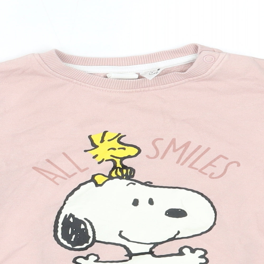 H&M Girls Pink   Pullover Jumper Size 18-24 Months  - Peanuts Snoopy