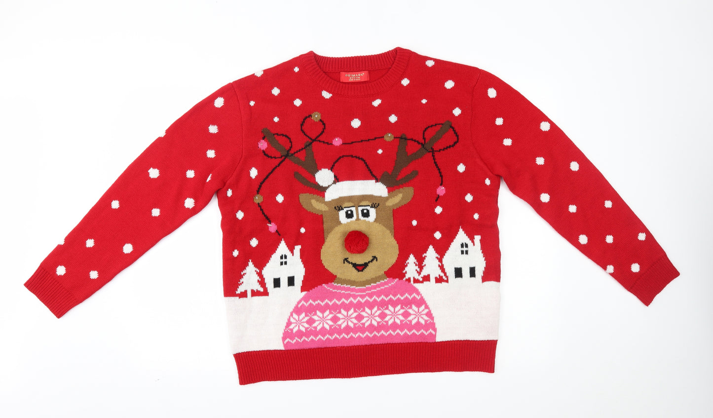 Primark Mens Red   Pullover Jumper Size M  - christmas, reindeer