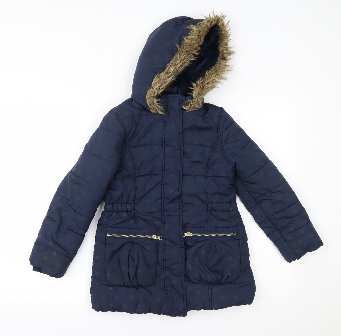 Matalan Girls Blue Polka Dot  Parka Coat Size 8-9 Years