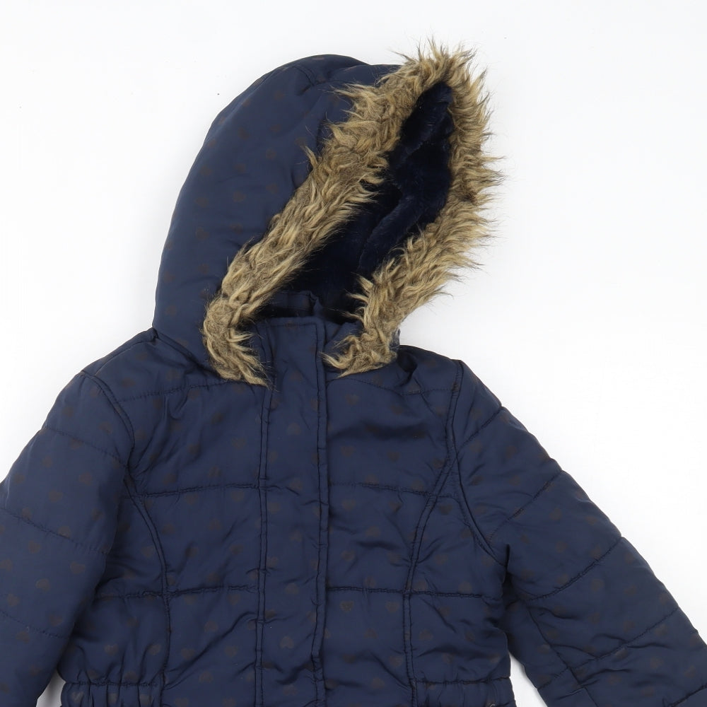 Matalan Girls Blue Polka Dot  Parka Coat Size 8-9 Years