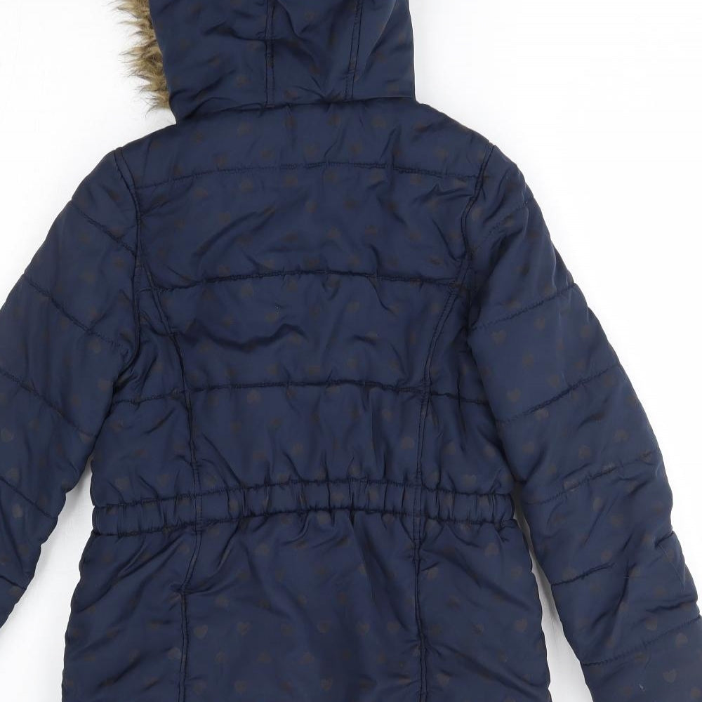 Matalan Girls Blue Polka Dot  Parka Coat Size 8-9 Years