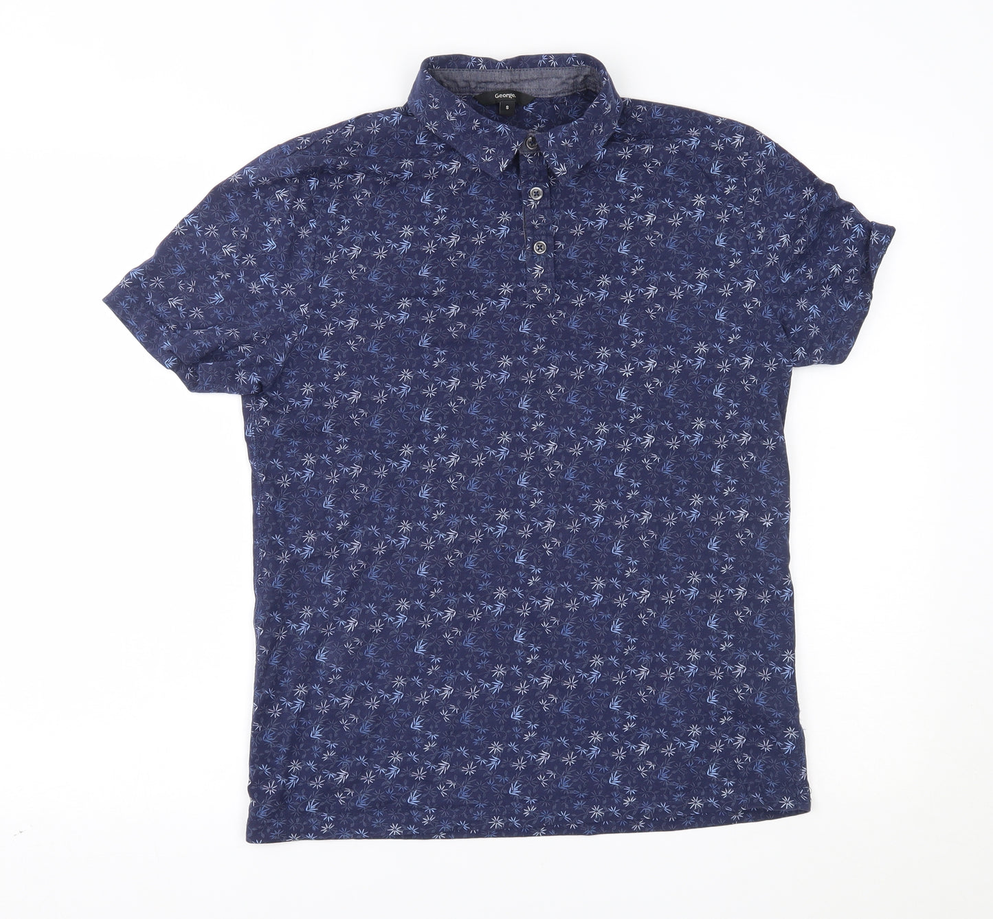 George Mens Blue Floral   Polo Size S