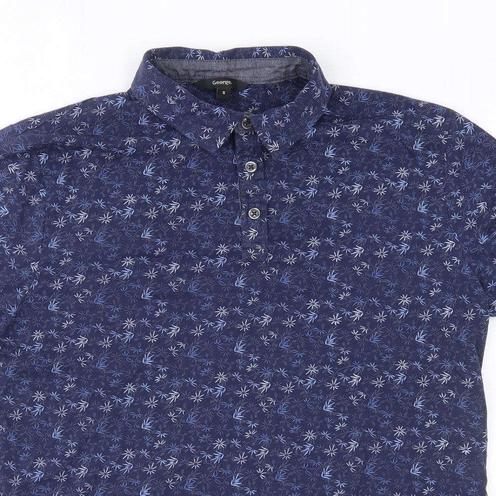 George Mens Blue Floral   Polo Size S