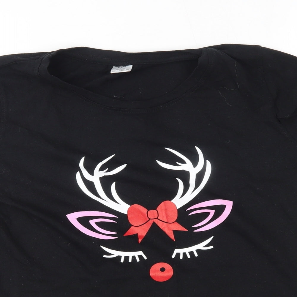 shush Womens Black   Basic T-Shirt Size S  - christmas reindeer