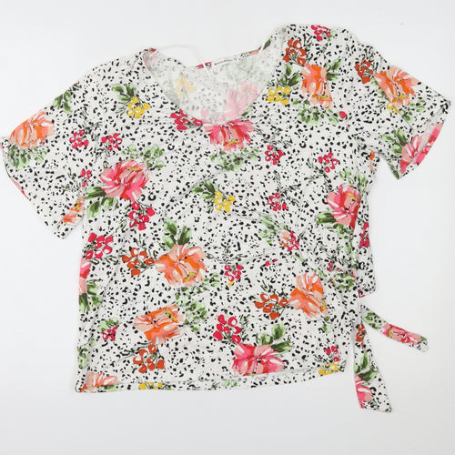 encuentro Womens White Floral  Basic Blouse Size M