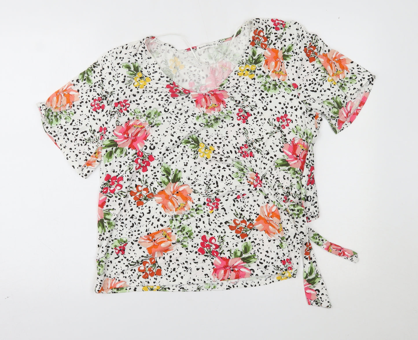 encuentro Womens White Floral  Basic Blouse Size M