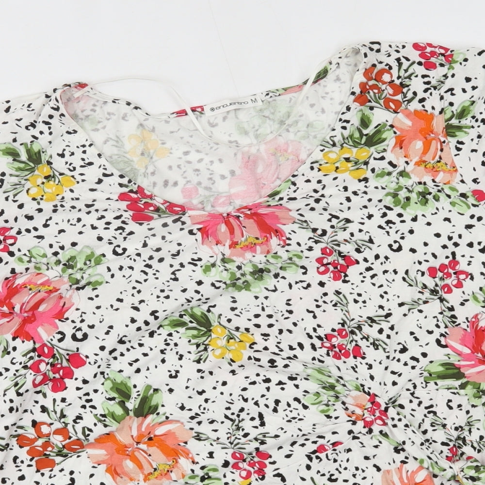 encuentro Womens White Floral  Basic Blouse Size M