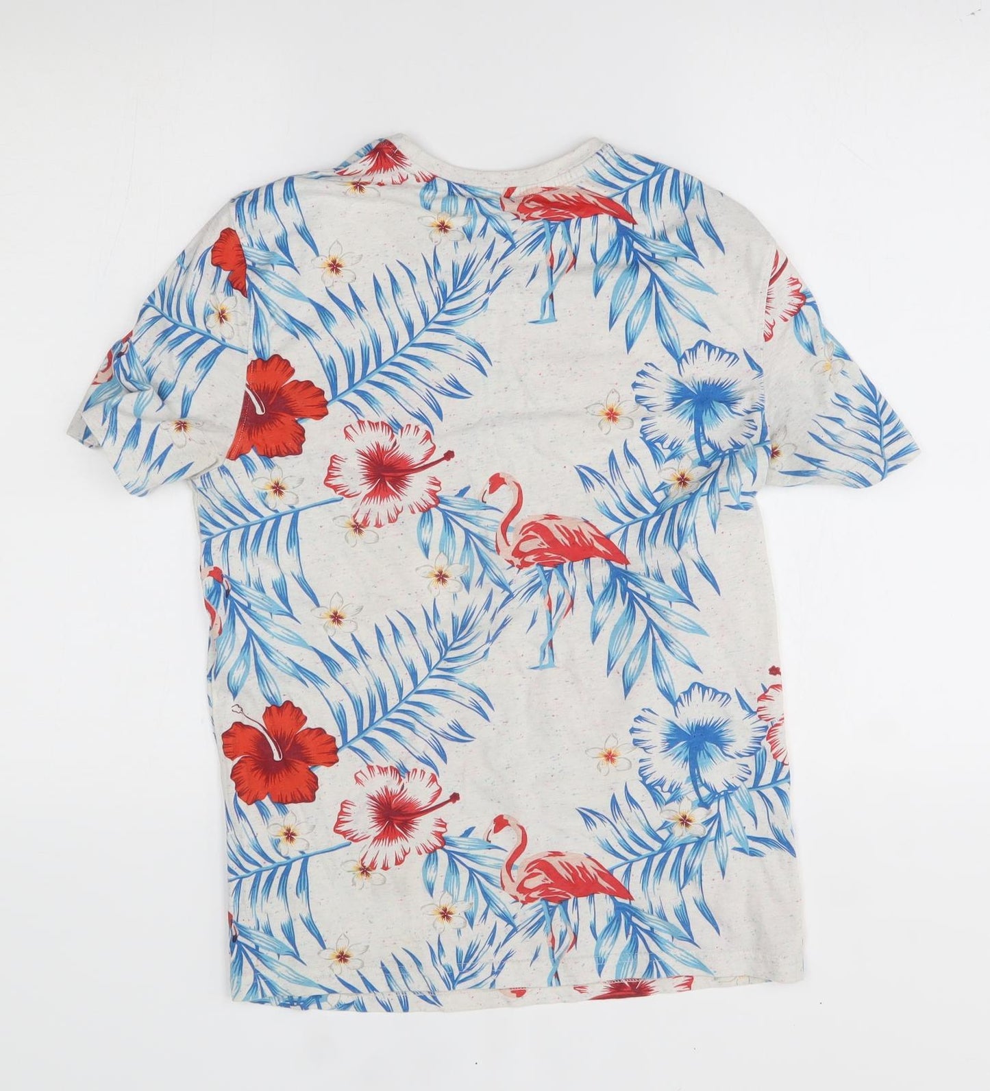 George Mens Grey Floral   T-Shirt Size S  - flamingos
