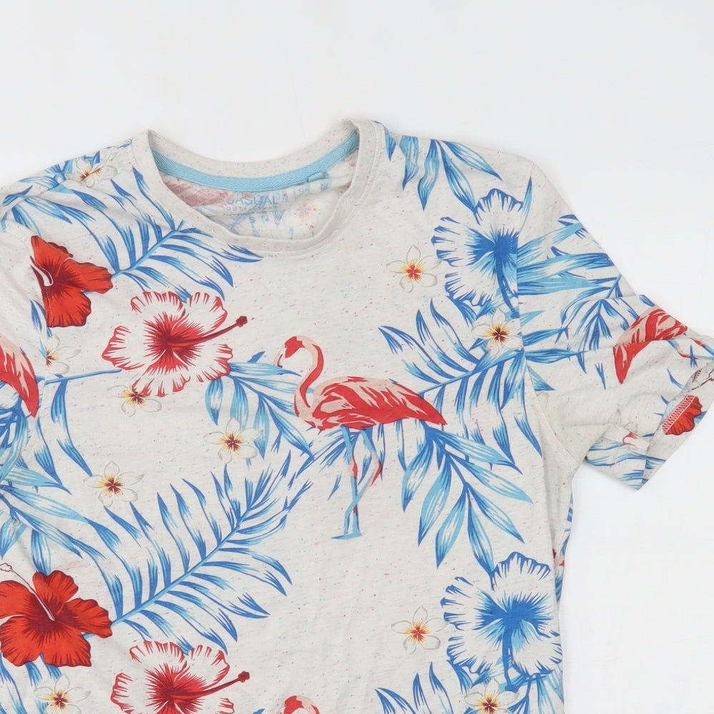 George Mens Grey Floral   T-Shirt Size S  - flamingos