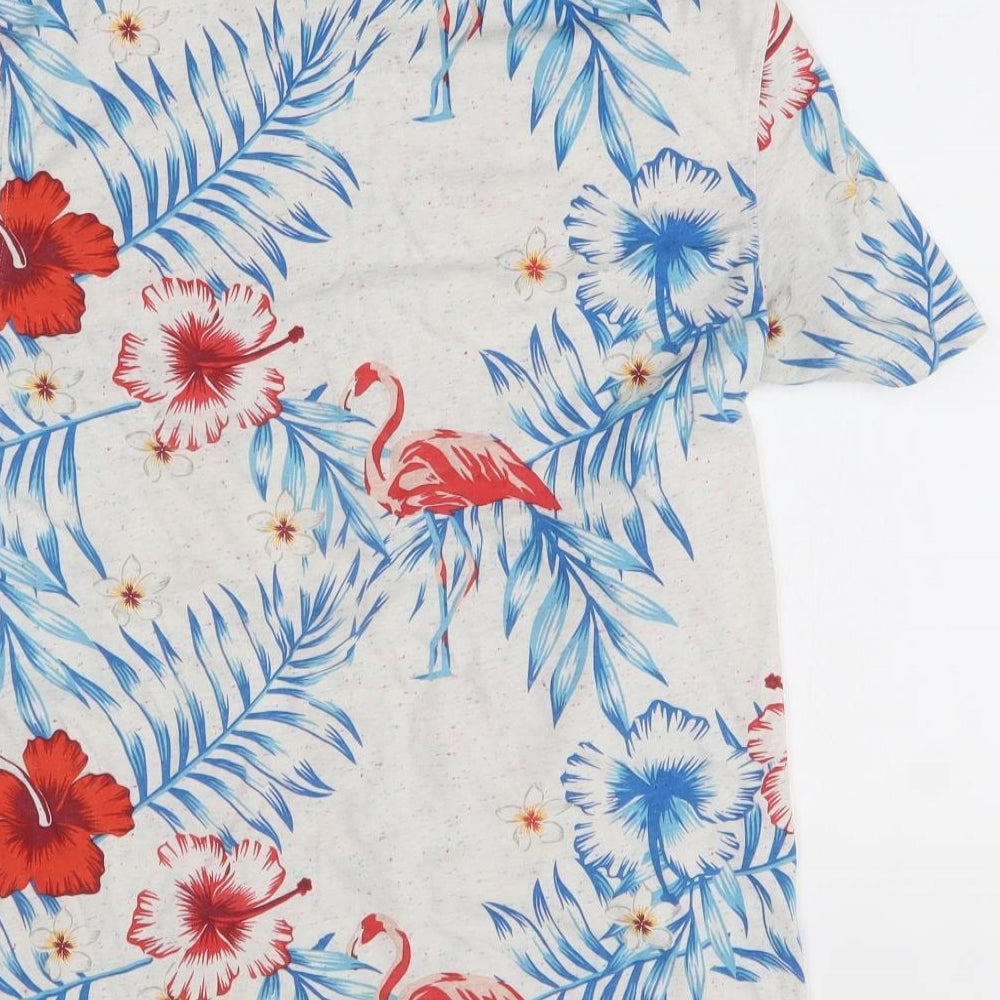 George Mens Grey Floral   T-Shirt Size S  - flamingos