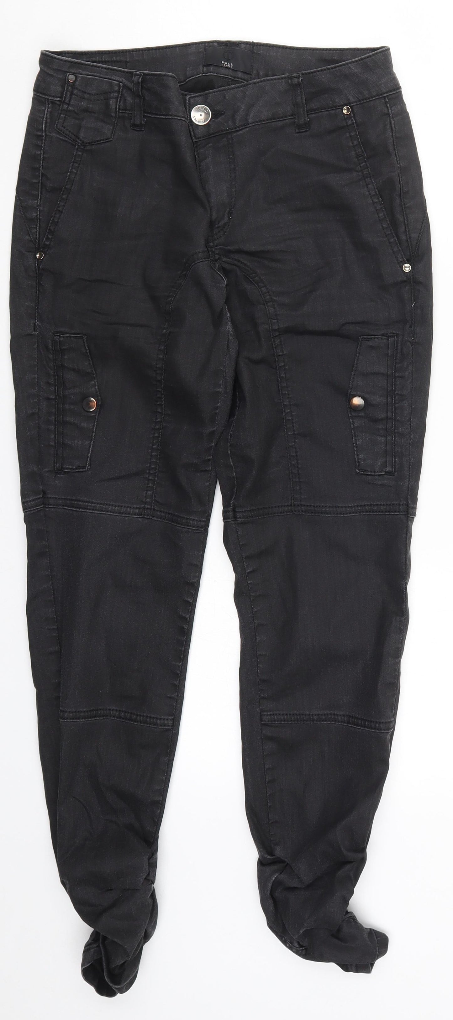 Pulz Jeans Womens Black  Denim Skinny Jeans Size 30 in L28 in - Ruffle Detail