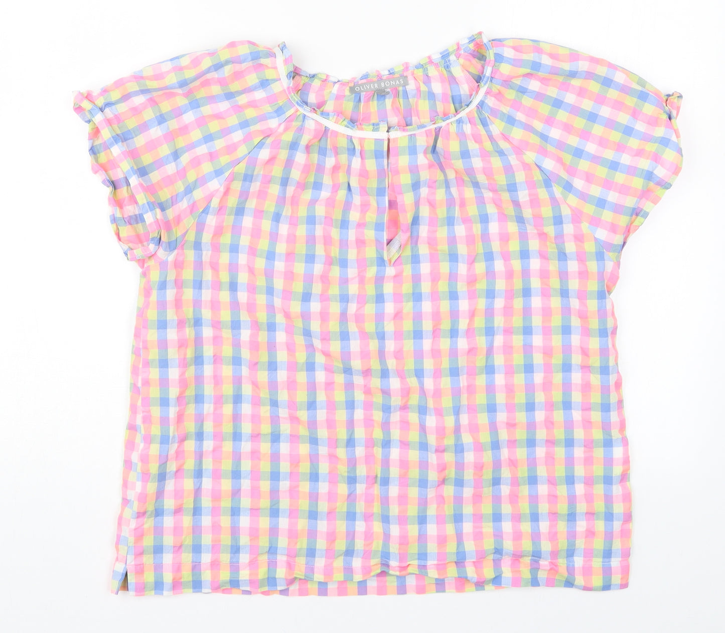 Oliver Bonas Womens Multicoloured Check Corduroy Basic T-Shirt Size 10