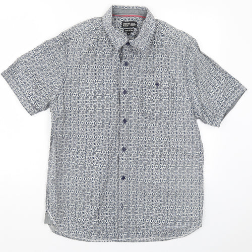 Sandstone & Co Mens Blue Geometric   Button-Up Size M
