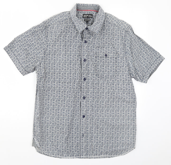 Sandstone & Co Mens Blue Geometric Button-Up Size M
