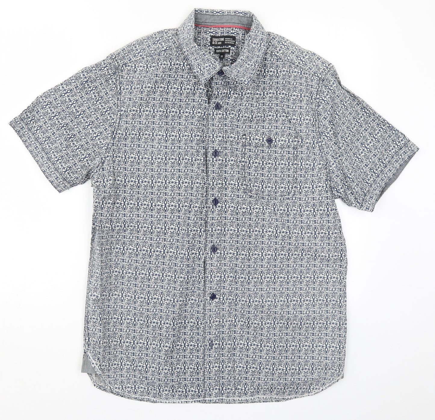 Sandstone & Co Mens Blue Geometric   Button-Up Size M