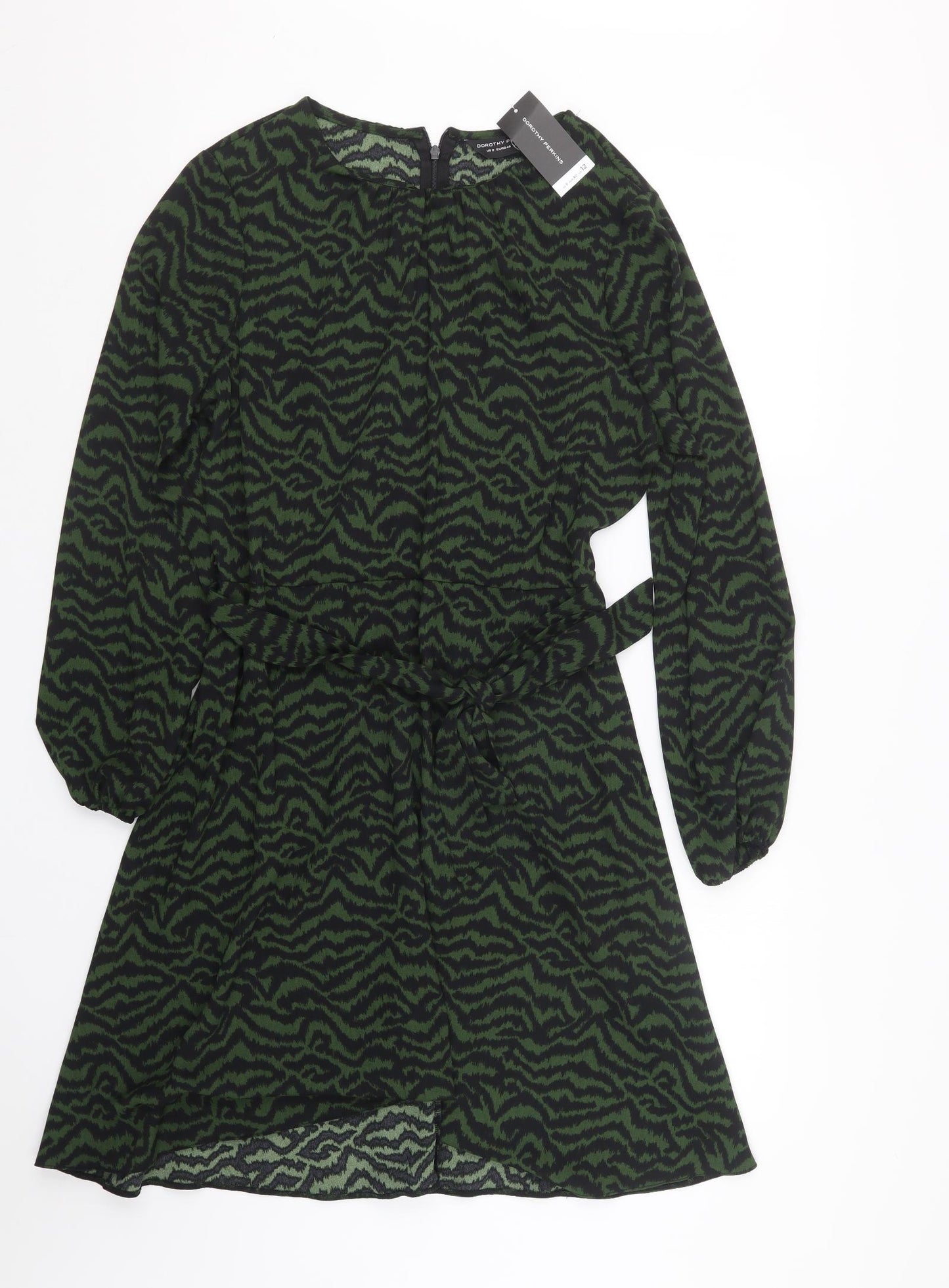 Dorothy Perkins Womens Green Geometric  A-Line  Size 12